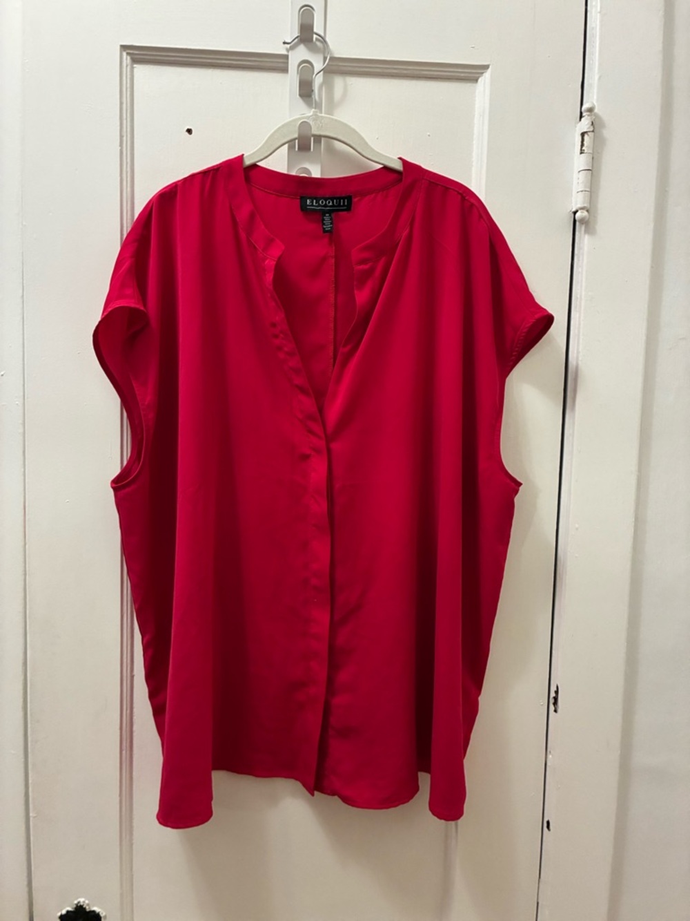 Eloquii V-Neck Blouse in Vibrant Pink